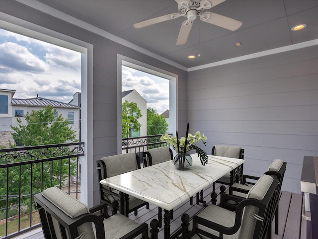 2301 Arabelle St, Houston, TX 77007 - dining space featuring a ceiling fan and recessed lighting