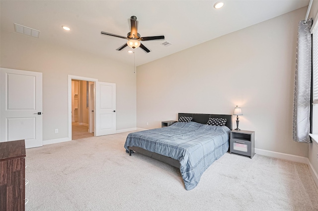13811 Via Toluca Trl, Cypress, TX 77433 - bedroom featuring carpet, baseboards, recessed lighting, ensuite bath, and a ceiling fan