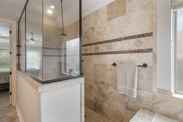 700 Southfield Dr, Friendswood, TX 77546 - ensuite bathroom with a walk in shower, a ceiling fan, healthy amount of natural light, and recessed lighting