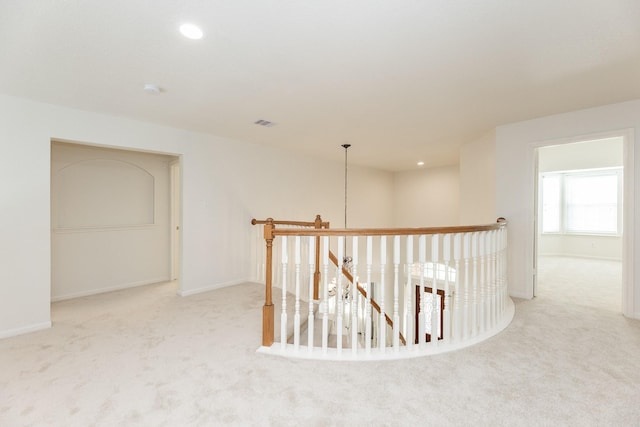 5923 Union Spgs, Sugar Land, TX 77479 - corridor with carpet floors, an upstairs landing, baseboards, and recessed lighting