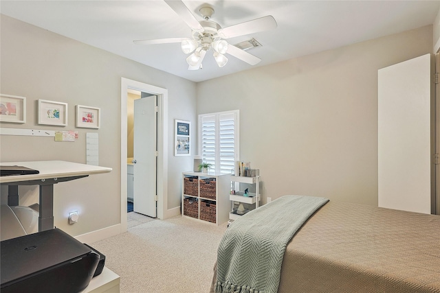 2505 Brinkman St, Houston, TX 77008 - bedroom featuring light colored carpet, baseboards, a desk, and ceiling fan