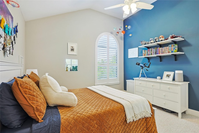 2505 Brinkman St, Houston, TX 77008 - bedroom with vaulted ceiling, carpet, and a ceiling fan
