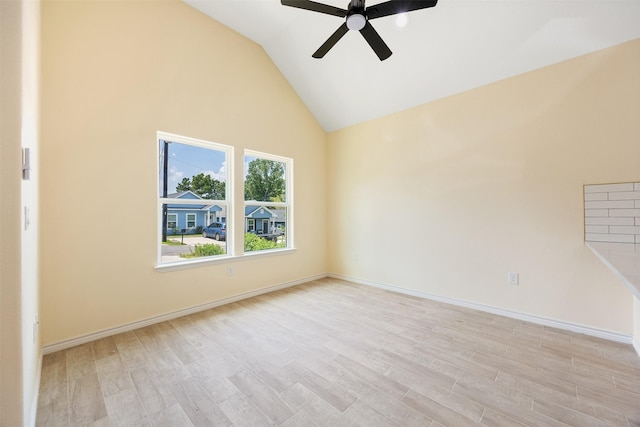 16960 W Dounreay, Montgomery, TX 77316 - unfurnished room featuring a ceiling fan, light wood-type flooring, and high vaulted ceiling