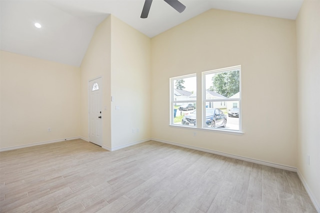16960 W Dounreay, Montgomery, TX 77316 - spare room with vaulted ceiling, ceiling fan, light wood-style floors, and recessed lighting