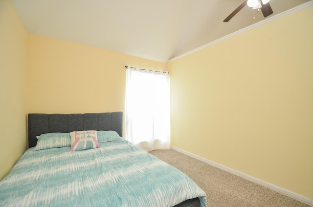 7102 Biton Dr, Houston, TX 77083 - bedroom featuring lofted ceiling, carpet flooring, baseboards, ceiling fan, and crown molding