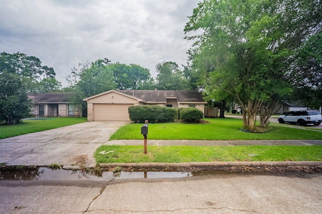 2302 Peaceful Valley Dr, Spring, TX 77373 - single story home with concrete driveway, a garage, a front yard, and stucco siding