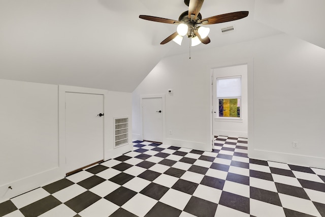 5926 Bit Pl, Baytown, TX 77523 - additional living space with a ceiling fan, baseboards, light flooring, and vaulted ceiling