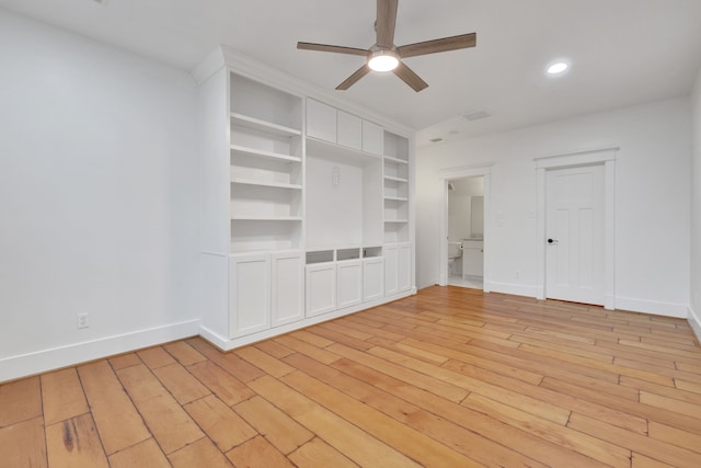 5926 Bit Pl, Baytown, TX 77523 - unfurnished bedroom with light wood-style flooring, baseboards, recessed lighting, and a ceiling fan