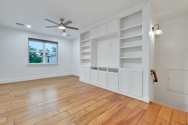 5926 Bit Pl, Baytown, TX 77523 - empty room featuring a ceiling fan, light wood-type flooring, built in features, recessed lighting, and baseboards