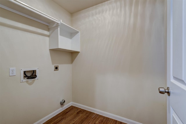 6106 Yorkglen Manor Ln, Houston, TX 77084 - laundry room with electric dryer hookup, dark wood-style floors, and washer hookup