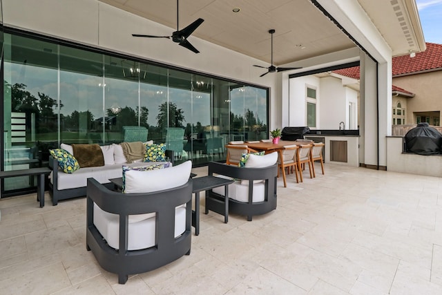 5318 Abington Creek Ln, Sugar Land, TX 77479 - view of patio featuring an outdoor living space, a ceiling fan, and a bar
