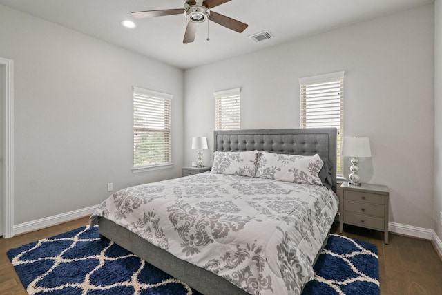 5318 Abington Creek Ln, Sugar Land, TX 77479 - bedroom with baseboards, wood finished floors, ceiling fan, and recessed lighting
