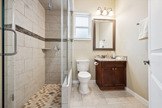 8917 Hawk Rd, Pearland, TX 77584 - bathroom featuring toilet, a shower stall, and vanity