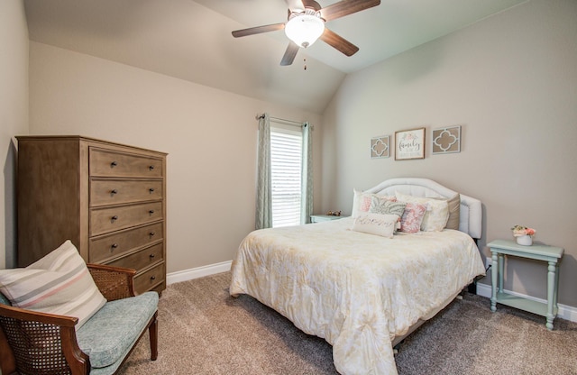2335 Mayfield Trail Ct, League City, TX 77573 - carpeted bedroom featuring baseboards, lofted ceiling, and a ceiling fan