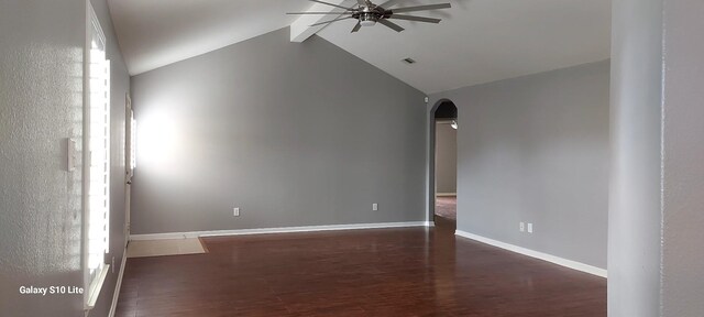 16239 Silver Wing Ln, Hockley, TX 77447 - unfurnished room featuring arched walkways, wood finished floors, ceiling fan, and baseboards