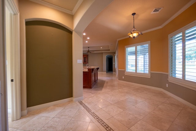 17715 Badtke Rd, Hockley, TX 77447 - corridor with arched walkways, ornamental molding, and baseboards