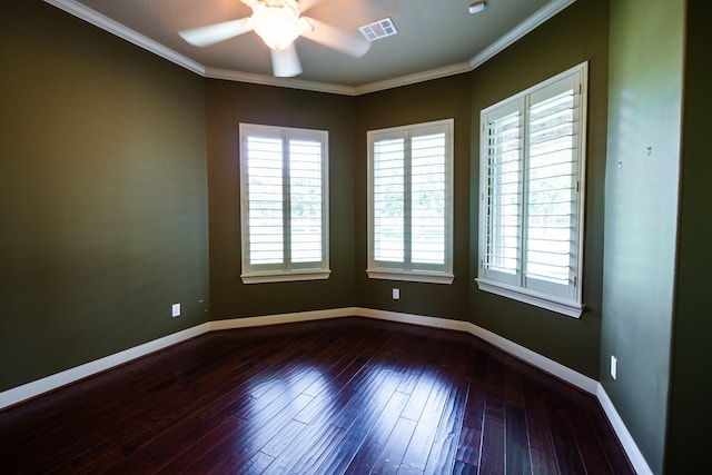 17715 Badtke Rd, Hockley, TX 77447 - spare room with a ceiling fan, dark wood finished floors, crown molding, and baseboards