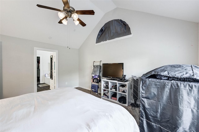 18226 Golden Falls Ln, Spring, TX 77379 - bedroom with vaulted ceiling, a ceiling fan, and baseboards