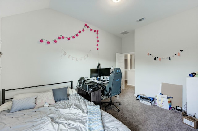 18226 Golden Falls Ln, Spring, TX 77379 - bedroom with carpet, vaulted ceiling, and a desk