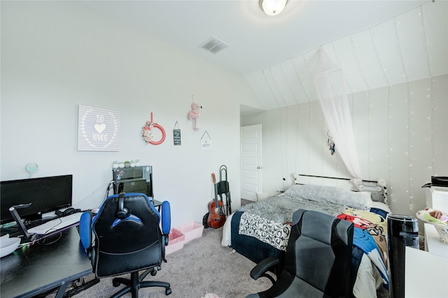 18226 Golden Falls Ln, Spring, TX 77379 - bedroom with an office area, vaulted ceiling, and carpet flooring