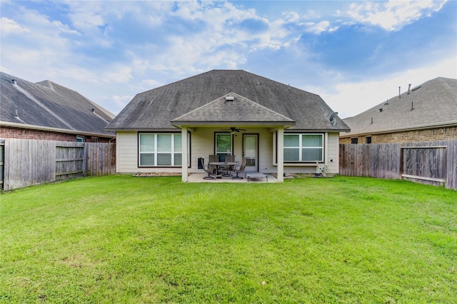 18226 Golden Falls Ln, Spring, TX 77379 - back of house featuring ceiling fan, a shingled roof, and a patio area