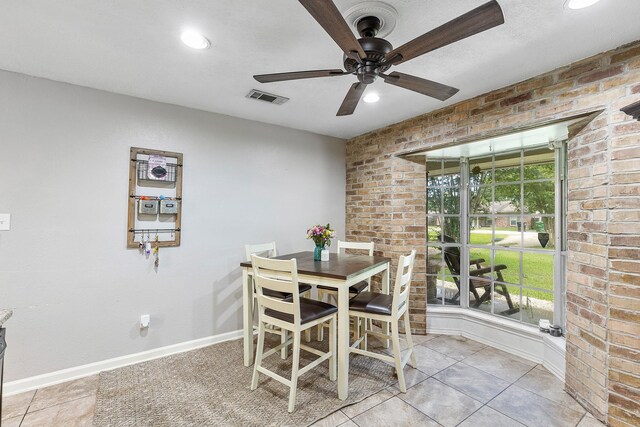 842 Broad Ripple Dr, Houston, TX 77336 - dining area featuring a ceiling fan, recessed lighting, light tile patterned flooring, and baseboards