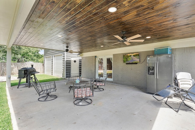 842 Broad Ripple Dr, Houston, TX 77336 - view of patio featuring french doors, ceiling fan, grilling area, and outdoor dining area
