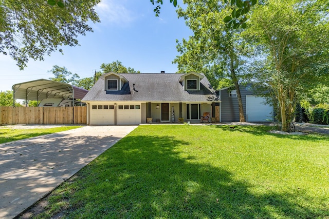842 Broad Ripple Dr, Houston, TX 77336 - cape cod house with a carport, covered porch, roof with shingles, concrete driveway, and an outbuilding