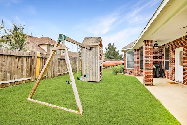 18123 Quarry Vale Dr, Cypress, TX 77429 - view of yard with a playground, a patio area, and a ceiling fan