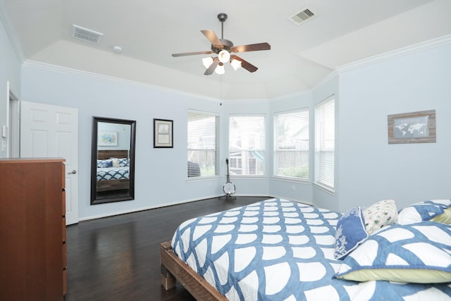 18123 Quarry Vale Dr, Cypress, TX 77429 - bedroom with wood finished floors, ornamental molding, and ceiling fan