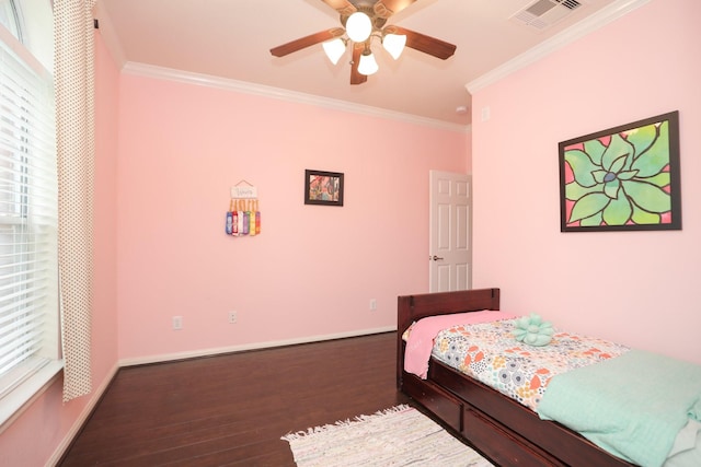 18123 Quarry Vale Dr, Cypress, TX 77429 - bedroom featuring wood finished floors, crown molding, baseboards, and a ceiling fan