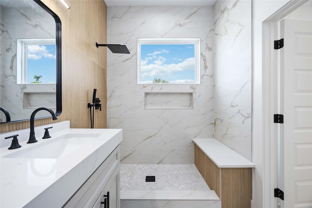 2206 Bleker St, Houston, TX 77026 - bathroom with vanity and a marble finish shower