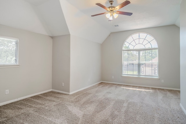16511 Bluefin St, Crosby, TX 77532 - bonus room featuring lofted ceiling, carpet flooring, ceiling fan, and baseboards