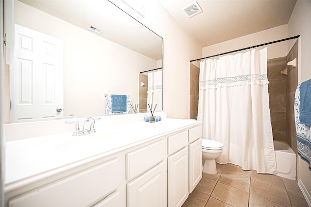 18827 Waverly Springs Ln, Cypress, TX 77429 - full bathroom featuring vanity, toilet, shower / bathtub combination with curtain, and tile patterned flooring