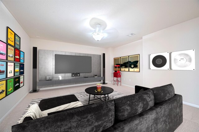 18827 Waverly Springs Ln, Cypress, TX 77429 - home theater room with carpet flooring, ceiling fan, and baseboards