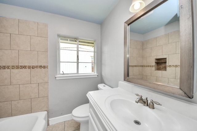 149 E Riverwood Dr, Houston, TX 77076 - full bathroom featuring toilet, vanity, tile patterned flooring, and baseboards