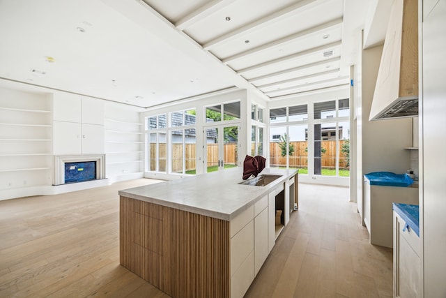 1656 Banks St, Houston, TX 77006 - kitchen with modern cabinets, light wood-type flooring, and open floor plan
