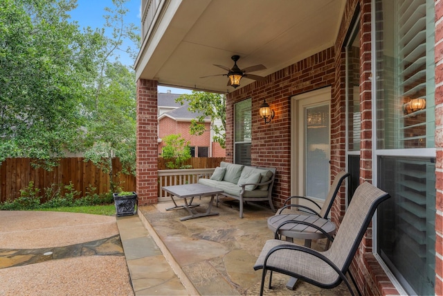 14 Brywood Pl, The Woodlands, TX 77382 - view of patio / terrace with a ceiling fan and an outdoor hangout area
