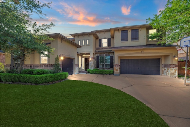 3310 Ralston Edge Ln, Houston, TX 77059 - view of front of house featuring stucco siding, driveway, stone siding, and a front yard