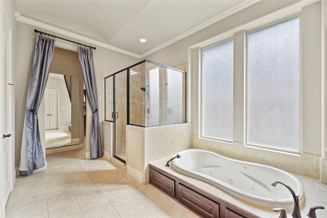 3310 Ralston Edge Ln, Houston, TX 77059 - full bathroom with a shower stall, a whirlpool tub, crown molding, plenty of natural light, and recessed lighting