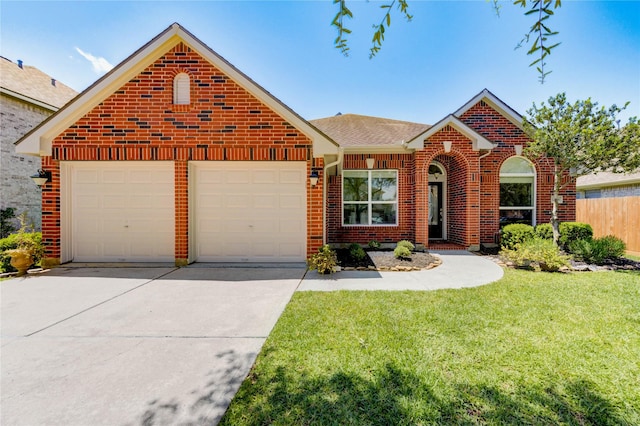 12006 Bright Landing Ct, Pearland, TX 77584 - view of front of home with concrete driveway, a garage, brick siding, and a shingled roof