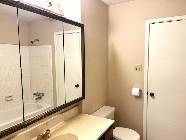 21007 Rivershadows Ln, Spring, TX 77388 - bathroom featuring vanity, toilet, and shower / bathtub combination