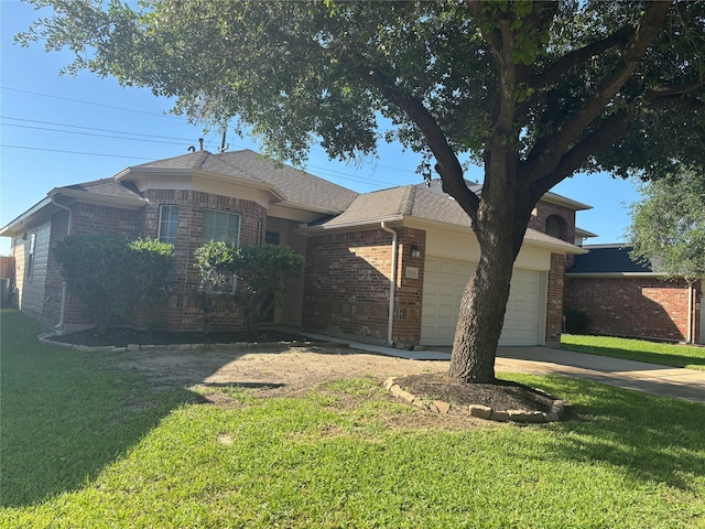 7415 Bering Landing Dr, Cypress, TX 77433 - ranch-style home with a garage, brick siding, a front yard, and concrete driveway