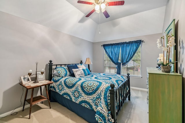 16342 Granite Park Ct, Cypress, TX 77429 - bedroom with carpet floors, baseboards, lofted ceiling, and ceiling fan