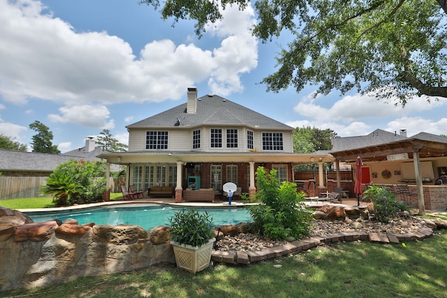 16342 Granite Park Ct, Cypress, TX 77429 - rear view of house with french doors, a patio, a fenced backyard, and a chimney