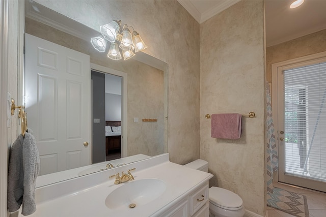 12214 Francel Ln, Cypress, TX 77429 - bathroom featuring crown molding, vanity, and tile patterned floors