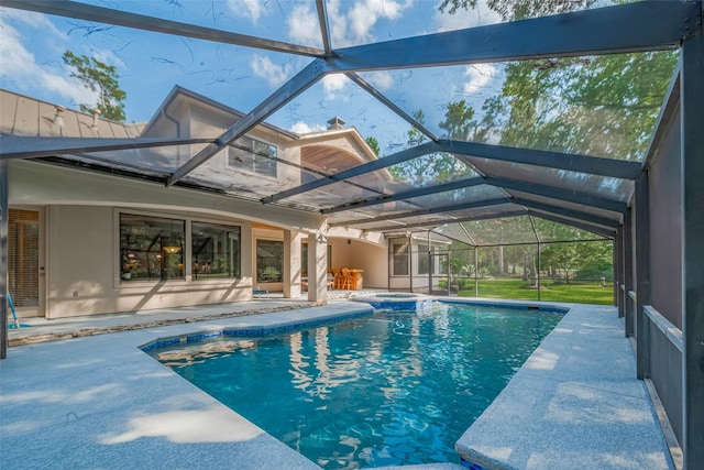12214 Francel Ln, Cypress, TX 77429 - view of swimming pool with a patio area, a pool with connected hot tub, and glass enclosure