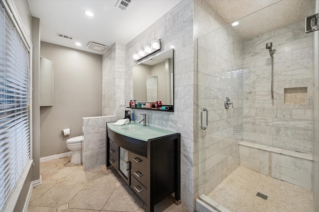 1510 Apple Park Dr, Katy, TX 77450 - bathroom featuring toilet, a shower stall, vanity, and recessed lighting