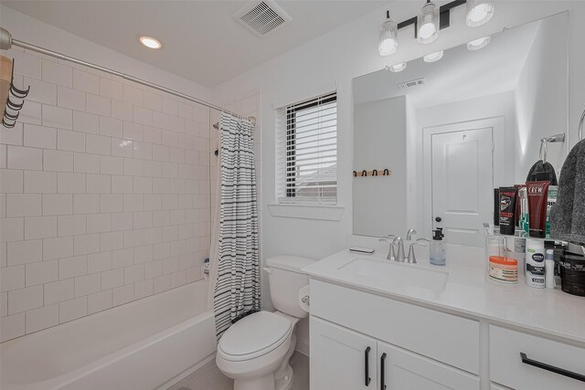 29118 Sage Trace Ct, Fulshear, TX 77441 - bathroom with vanity, toilet, shower / tub combo with curtain, and recessed lighting