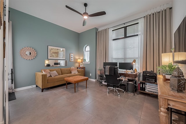 29118 Sage Trace Ct, Fulshear, TX 77441 - office space with a ceiling fan, baseboards, and tile patterned floors